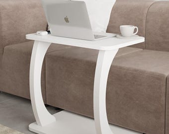 Mesa para portátil con sofá en forma de C blanca