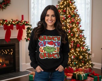 Glitter Grinch Christmas Sweatshirt | Holiday Grinch Pullover