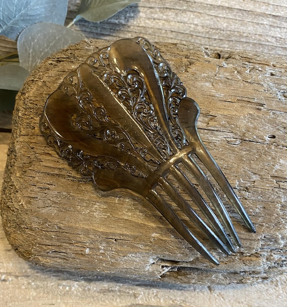 Antique Celluloid Mantilla Hair Comb-Olive Green Spanish Style Hair Accessory