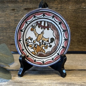 Vintage Coimbra Portugal Hand Painted Pottery Plate - Signed Portuguese Folk Art Decorative Small Dish