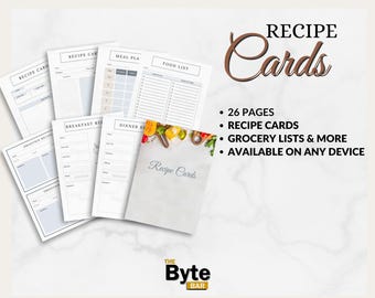 Recipe Cards, Recipe Journal, Recipe Tracker, Food Ingredients List, Cooking Instruction Tracker, Gift for Cook, Recipe Card Download