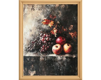 Vintage Fruit Still Life Art Print, Moody Kitchen Decor (Digital Download)