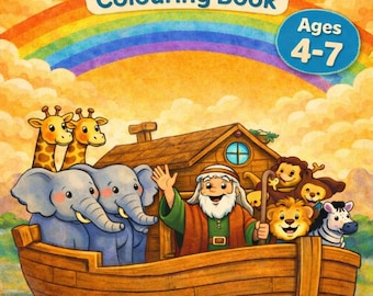Libro para colorear del Arca de Noé para niños de 4 a 7 años / Páginas para colorear de la Biblia cristiana / PDF imprimible