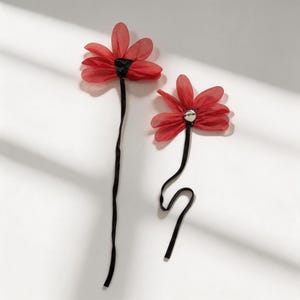 Spilla a forma di papavero rosso 3D, spilla a fiore in tessuto con stelo lungo, corsage floreale in organza per cappello da camionista, elegante motivo per risvolto di abito, materiale per artigianato