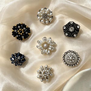 Vintage Beaded Rhinestone Buttons,Luxury Pearl Flower Shank Button,Handmade Crystal Metal Fastener,High-End Coat Blazer Sewing Supply