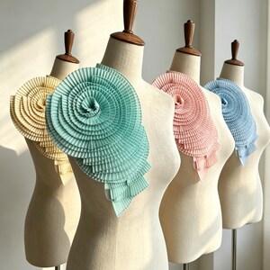 Oversized Pleated Flower Applique, 3D Chiffon Ruffle Shoulder Patch for Dress, Giant Accordion Pleat Floral Motif, Sew on Evening Gown Trim