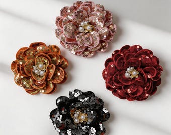 Sequin Flower Appliqué , 3D beaded floral embroidered patch , flower for dress,jacket , bag