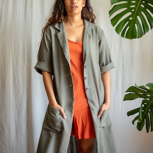 Grey/green raw cotton duster coat