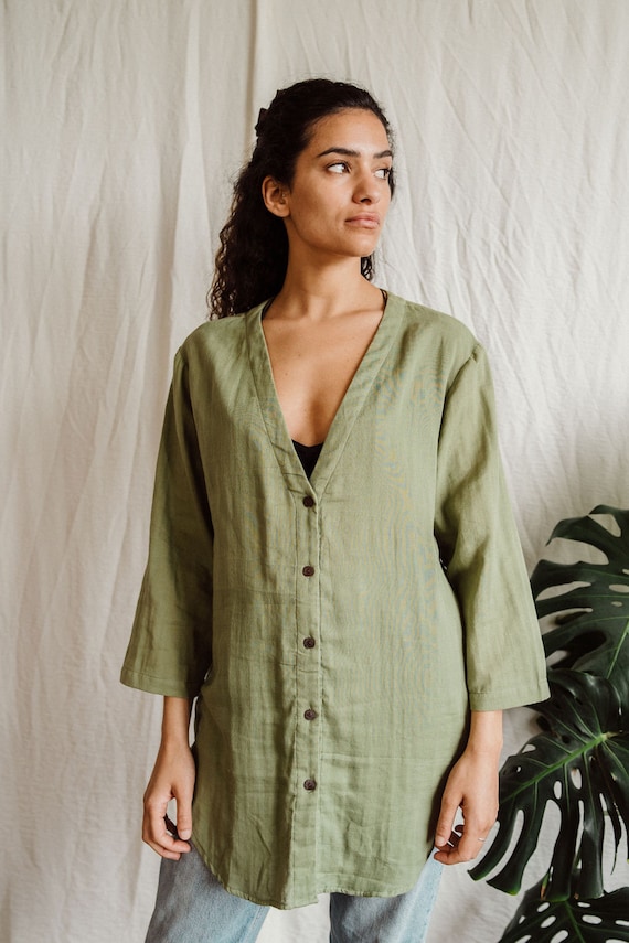 Cotton olive shirt, cotton blouse, cotton top, cotton lightweight top, summer top