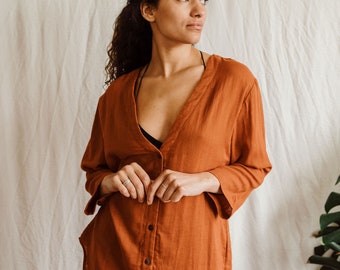 Blusa de algodón color óxido: Top ligero de verano