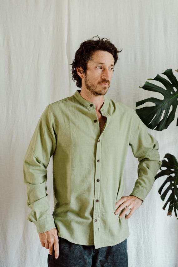 Mao collar mens shirt , Raw cotton mens shirt, Ghandi Shirt