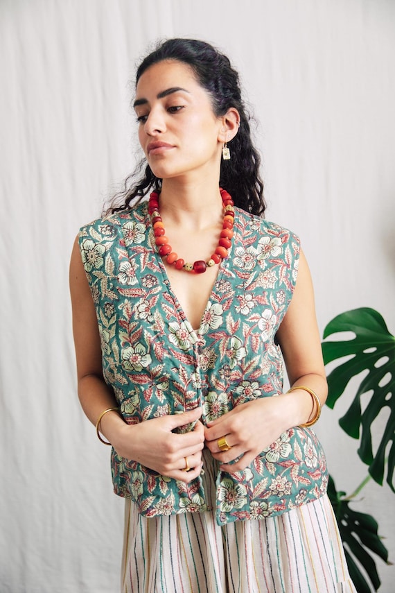 Reversible Blockprint Waistcoast, woven cotton