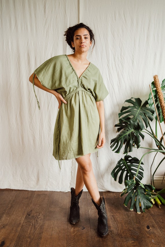 Mini Lotus Dress, mini olive dress, bamboo dress