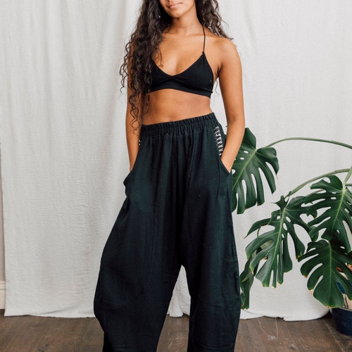Black Raw cotton, comfy harem trousers