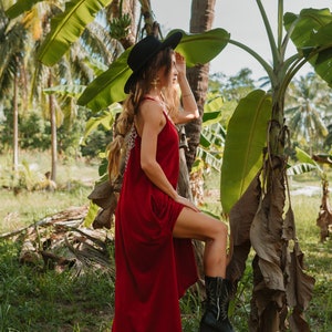 Bamboo maxi dress in deep red, long red dress. image 4