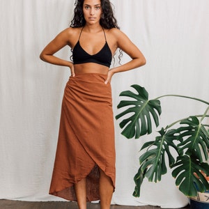 Raw cotton/ linen brown rust Wrap skirt