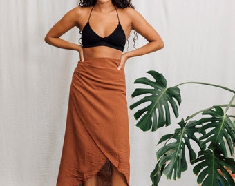 Raw cotton/ linen brown rust Wrap skirt