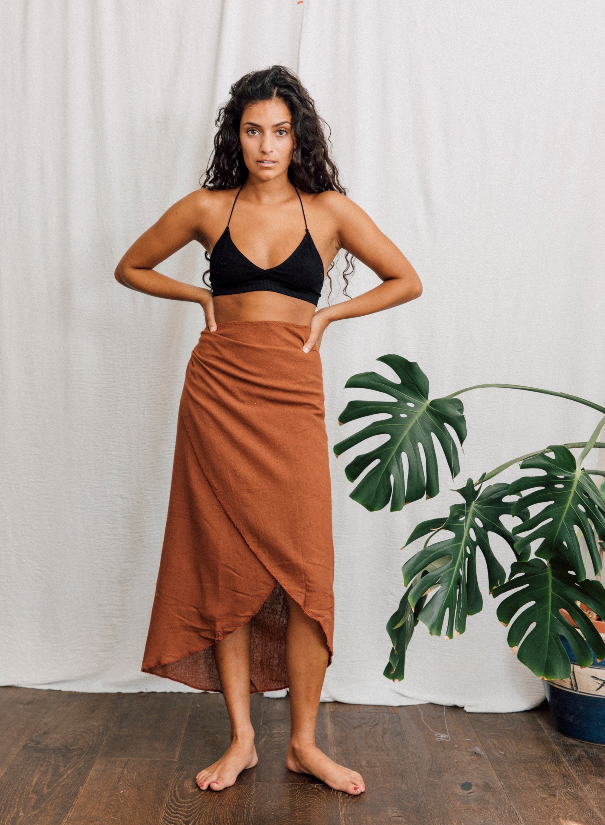 Raw Cotton/ Linen Brown Rust Wrap Skirt - Etsy UK