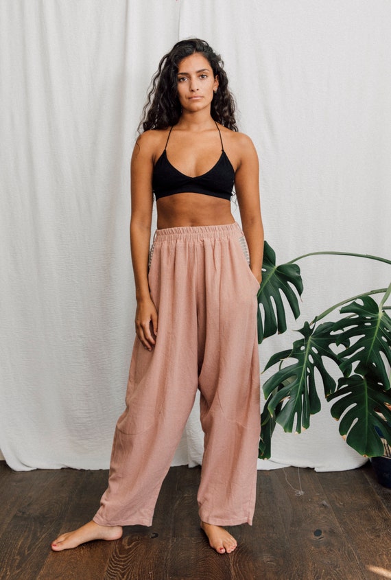 Dusty Pink Raw cotton harem trousers