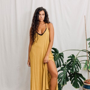 MUSTARD MAXI DRESS - Bamboo Maxi Dress - Women Dress - Long Maxi Dress -  -Raw Cotton Dress