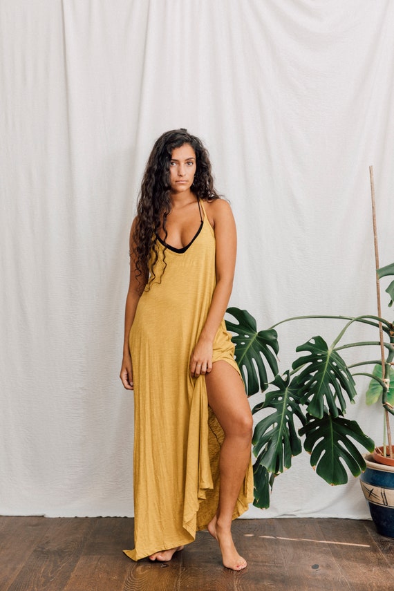 MUSTARD MAXI DRESS - Bamboo Maxi Dress - Women Dress - Long Maxi Dress -  -Raw Cotton Dress