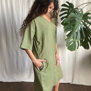 Cotton Dress, Green , with pockets image 4