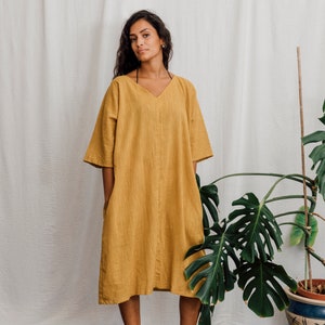 Cotton Dress, Mustard, with pockets image 1