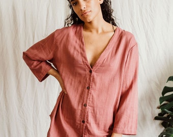 Blusa de algodón rosa empolvado: Top ligero de verano