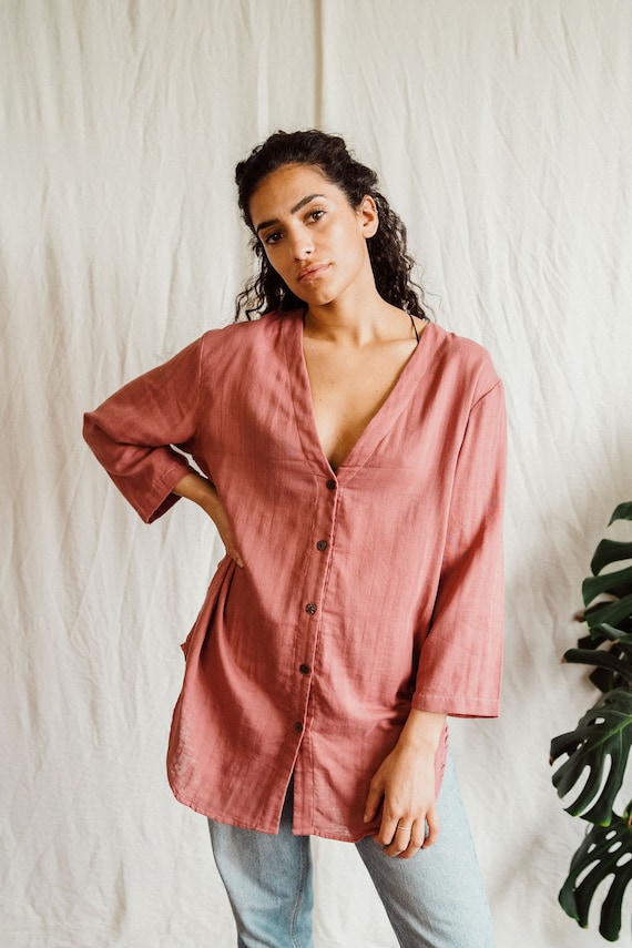 Cotton dusty pink shirt, cotton blouse, cotton top, cotton lightweight top, summer top