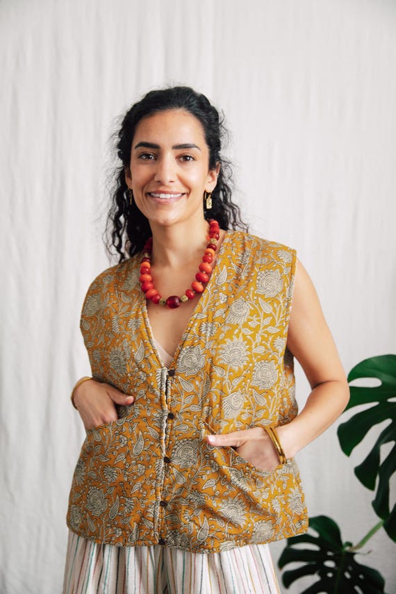 Reversible Blockprint Waistcoast, woven cotton