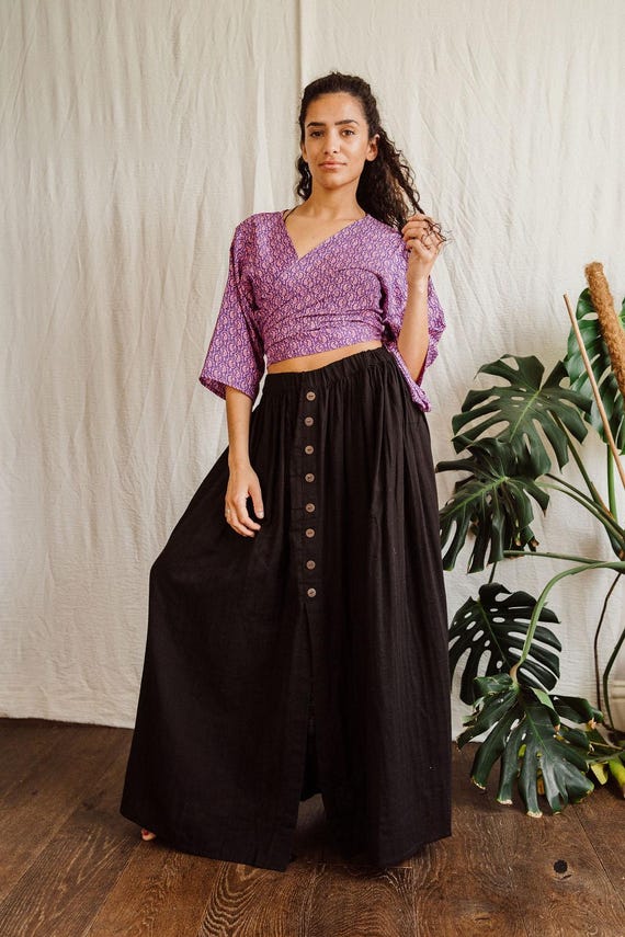 Black cotton Skirt, coconut buttons.