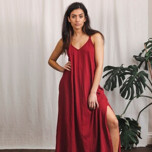 Bamboo maxi dress in deep red, long red dress. image 5