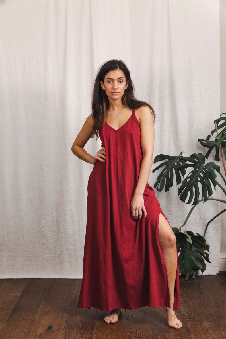 Bamboo maxi dress in deep red, long red dress. image 5