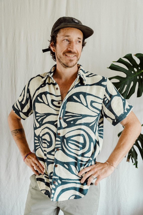 Men’s shirt, cotton/viscose mix , party shirt, surfer shirt