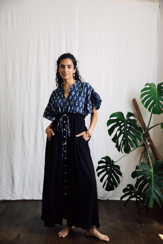 Evelyn Dress, Block print and Gauze cotton, lightweight and floaty.