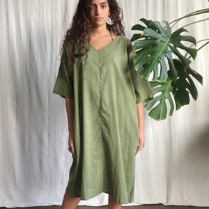 Cotton Dress, Green , with pockets image 1