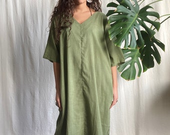 Cotton Dress, Green , with pockets