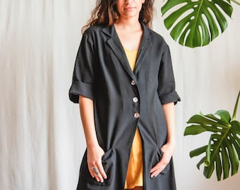 Black raw cotton duster coat