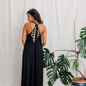 Bamboo maxi dress in Black with pockets, long black dress. image 5