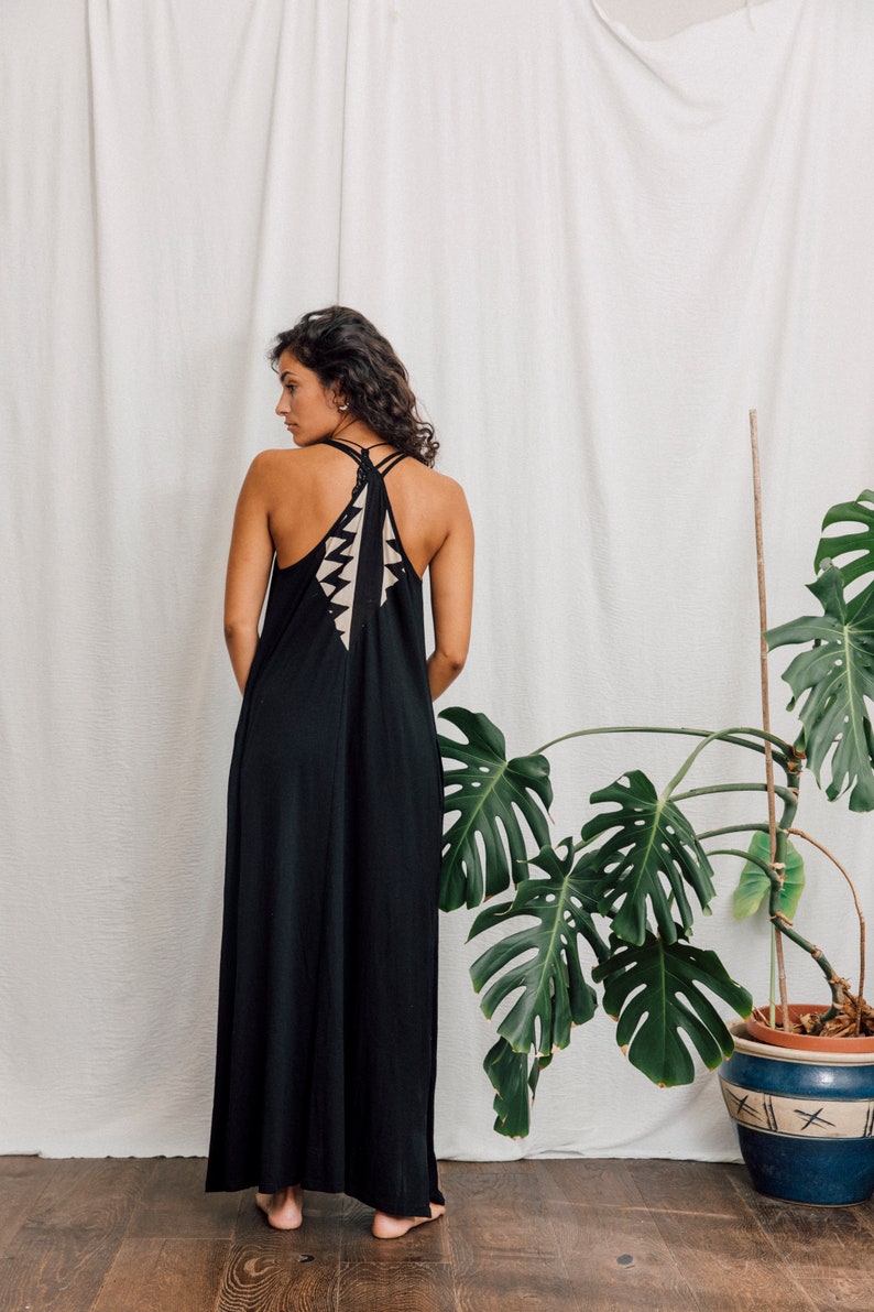 Bamboo maxi dress in Black with pockets, long black dress. image 5