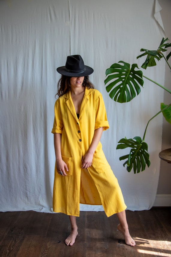 yellow raw cotton duster coat