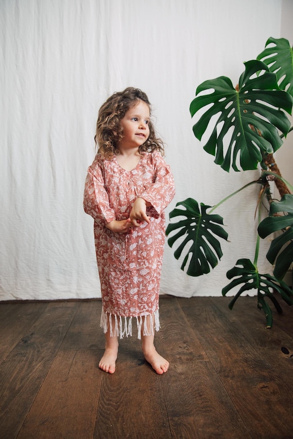 kids beach cover-up, kids kimono hand block print fabric
