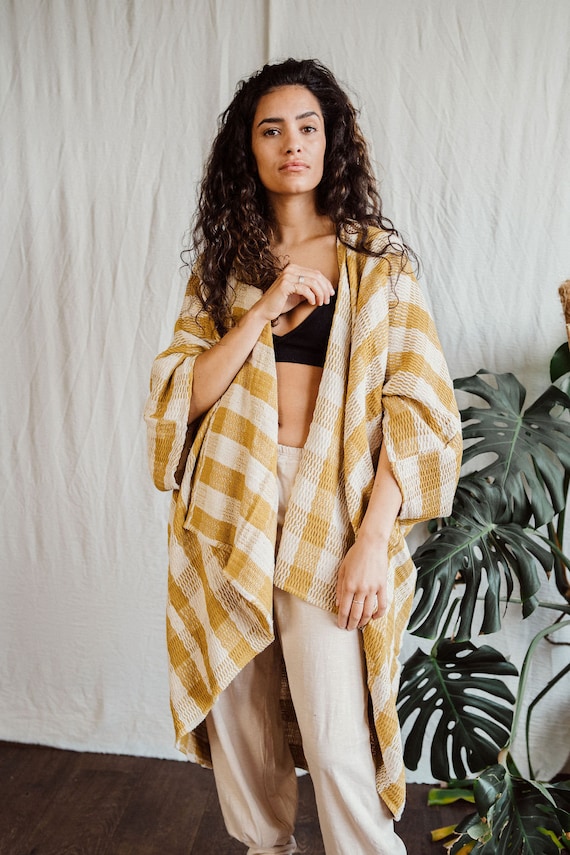 Oversized Inka cardigan, Mustard and white check jacket , cardigan
