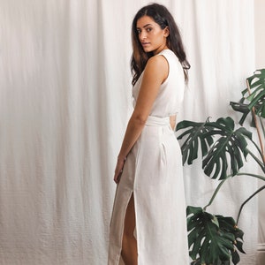 White wrap dress, raw cotton wrap dress, white goddess dress image 4