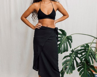 BLACK WRAP SKIRT - Cotton Wrap Skirt - Black Cotton Skirt - Women’s Skirt - Linen Black Skirt - Women Wrap Skirt - Loose Skirt