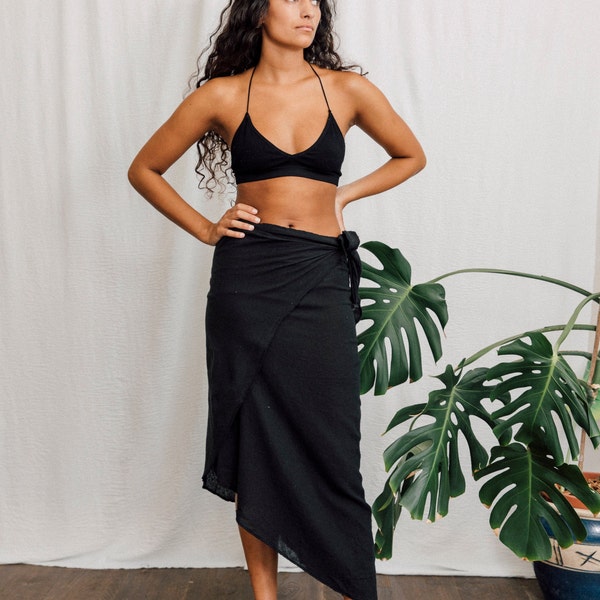 BLACK WRAP SKIRT - Cotton Wrap Skirt - Black Cotton Skirt - Women’s Skirt - Linen Black Skirt - Women Wrap Skirt - Loose Skirt