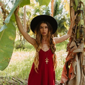 Bamboo maxi dress in deep red, long red dress. image 2