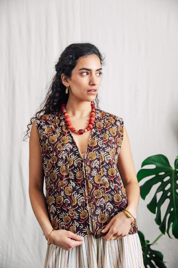 Reversible Blockprint Waistcoast, woven cotton