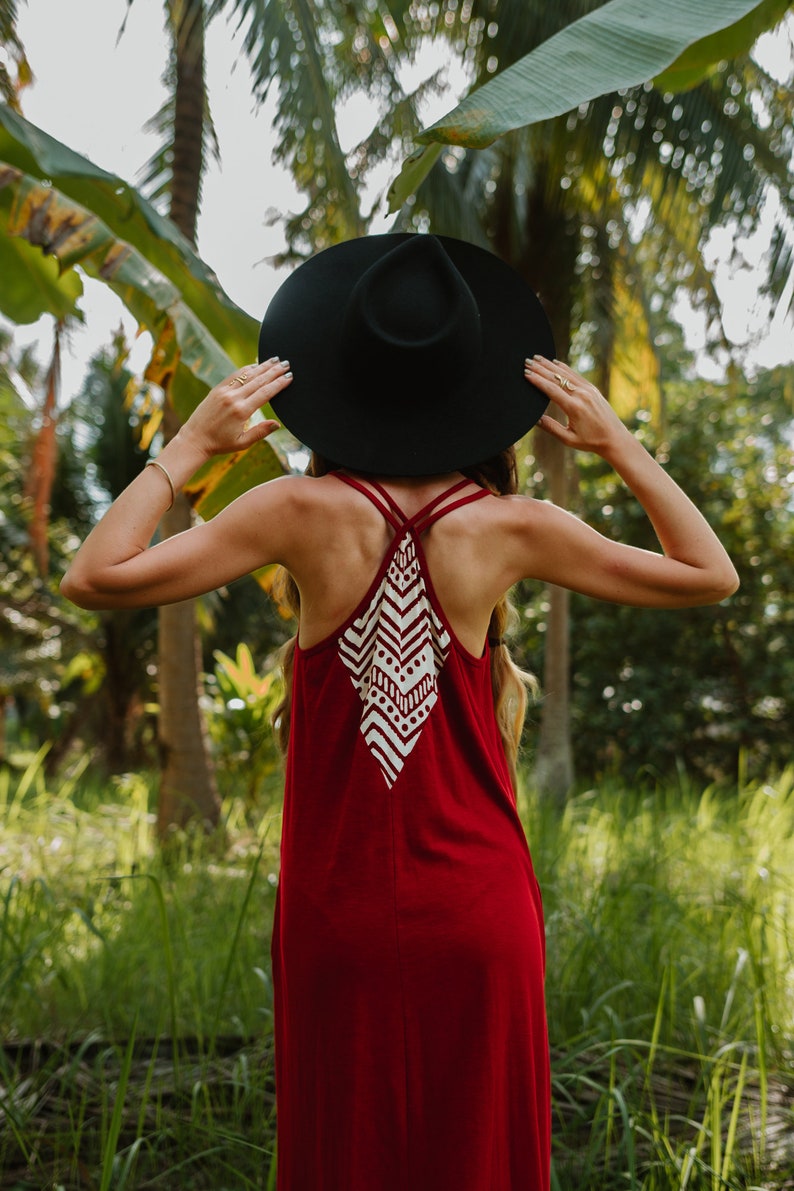 Bamboo maxi dress in deep red, long red dress. image 3