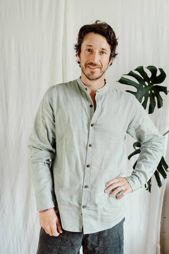 Mao collar mens shirt , Raw cotton mens shirt, Ghandi Shirt